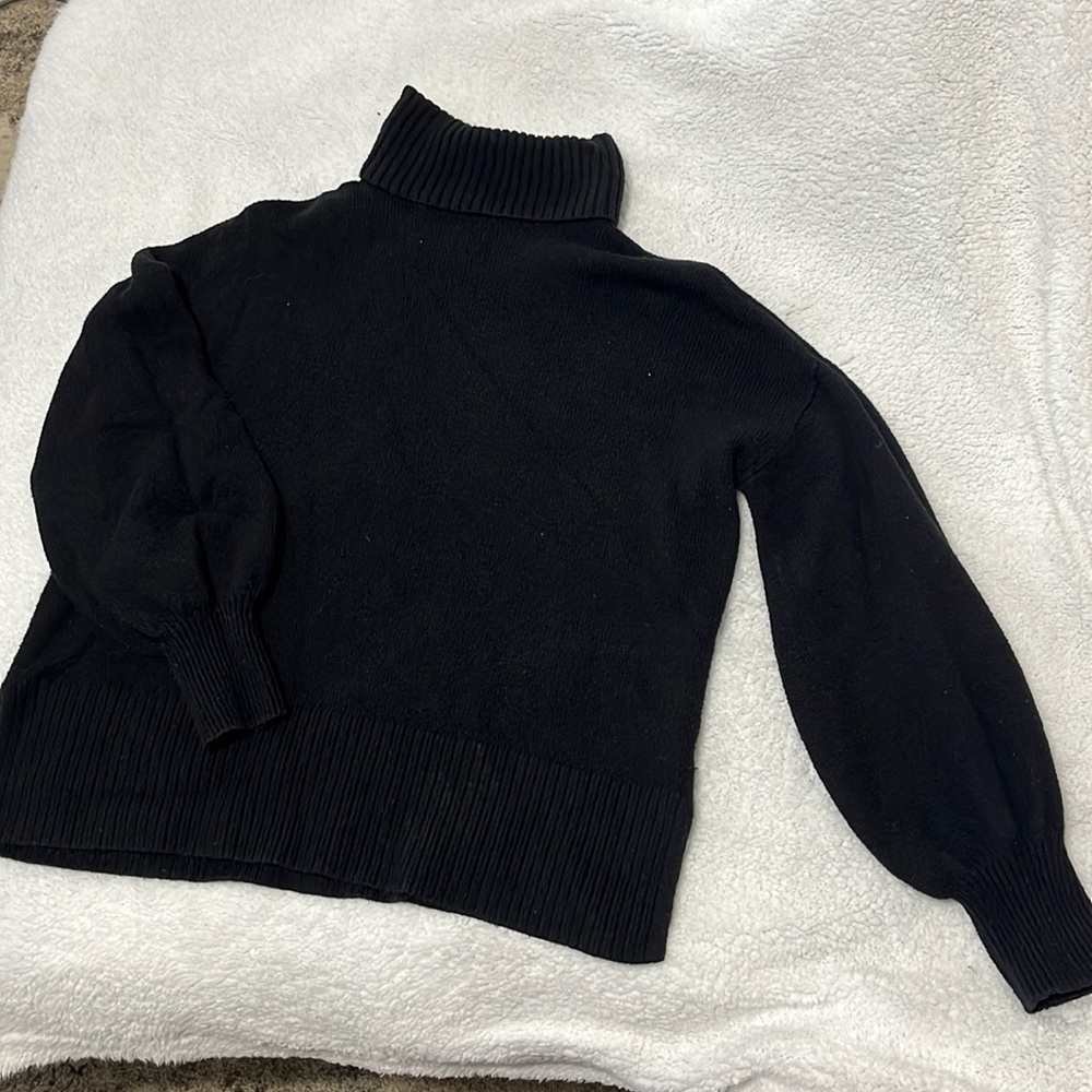 Black Balloon Sleeve Turtleneck Sweater